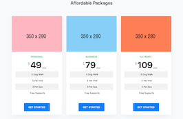 React js template and ui example pricing table with images