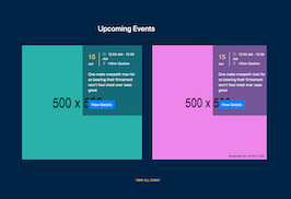 React js template and ui example upcoming events cards