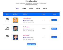 React js template and ui example Event Schedule list