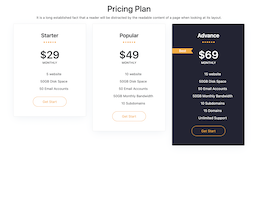 React js template and ui example Pricing Plan With Size