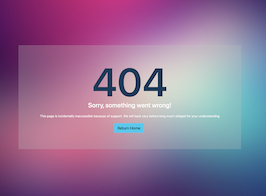 React js template and ui example 404 error page with blur